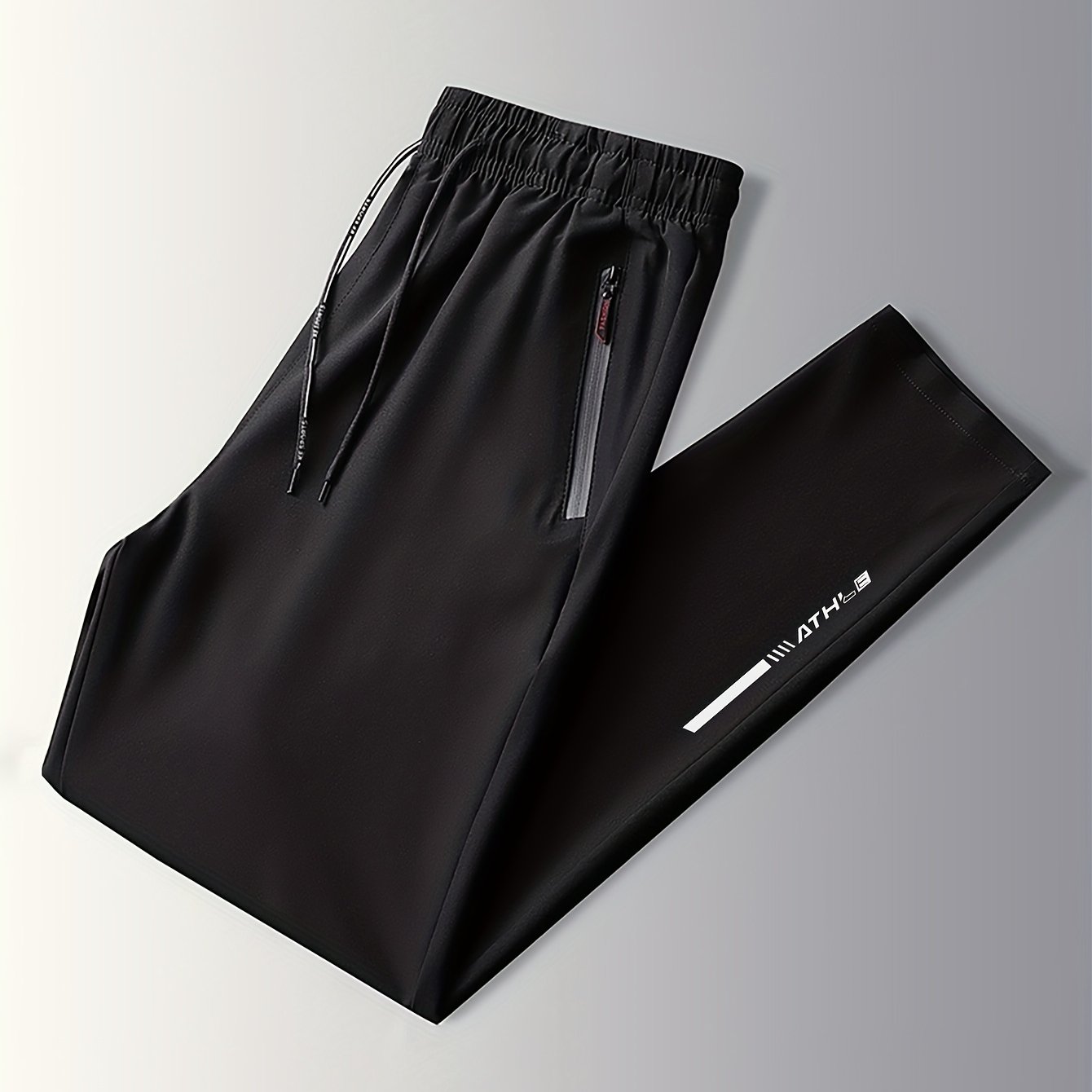 Summer joggers for men - Comfortable, breathable polyester with zipper detail, suitable for fitness or casual wear.