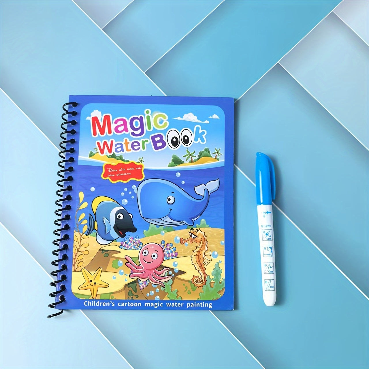 Magic Water Coloring Book for Ages 3+. Reusable Water Drawing Pad with Color Pen. Educational Painting Activity Book.