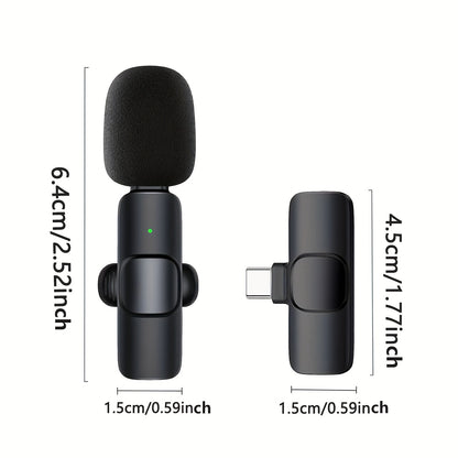 Professional wireless lavalier microphone for smart devices, laptops, and recording interviews, podcasts, vlogs.