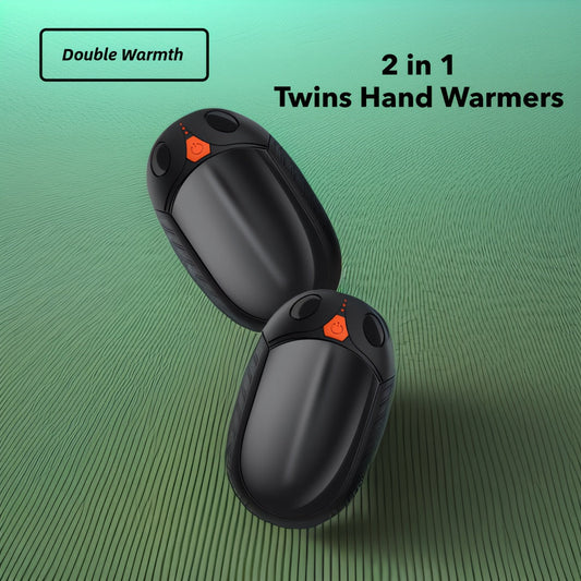 Electric handwarmer that doubles as a pocket heater, providing double-sided warmth for cold winter days or camping trips. This rechargeable hand warmer is a warm and practical gift idea.