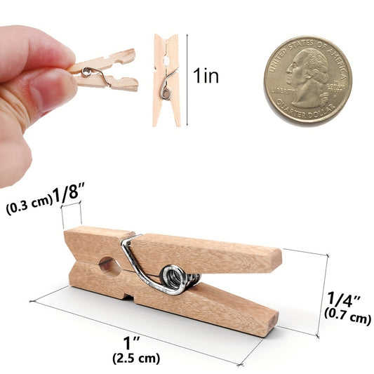 100 miniature wooden clothes pins for photos, crafts, arts, and cocktails.