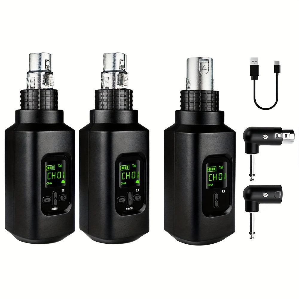 Heikuding Wireless XLR Transmitter & Receiver with Rechargeable Dynamic Microphone Adapter, 36V USB Charged, 1200mAh Battery, for various audio applications.