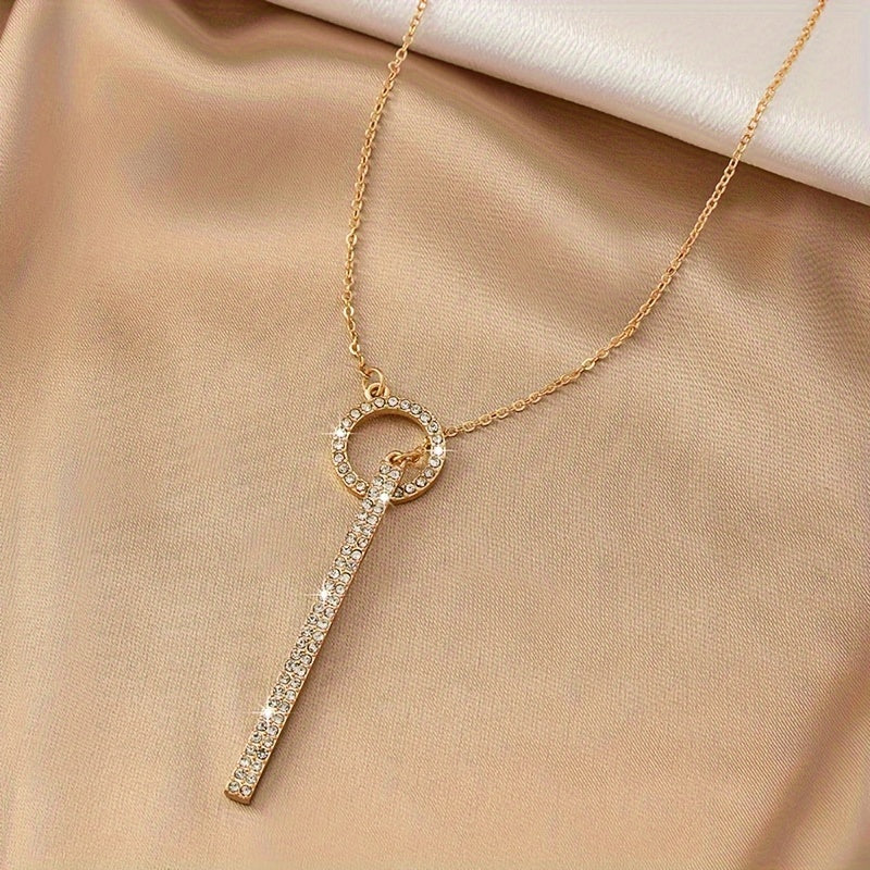 Elegant Korean style pendant necklace with rhinestone tassel, iron chain, suitable for daily and festival wear, all-season jewelry for women.