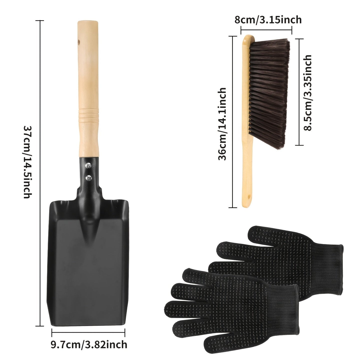 Fireplace Cleaning Tool Kit includes a handheld ash shovel and durable stove brush set for efficient dust removal. Perfect for BBQ and fire pit maintenance.