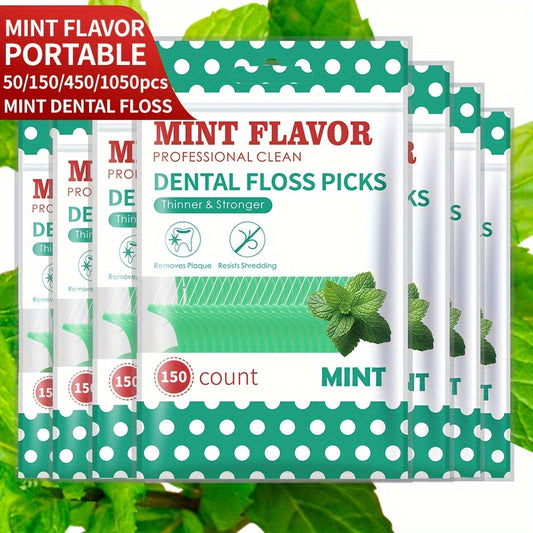 Ultra Thin Mint Disposable Dental Floss Sticks in 50, 150, 450, and 1050pcs - Portable Must-Have for Travel - Safe and Convenient.