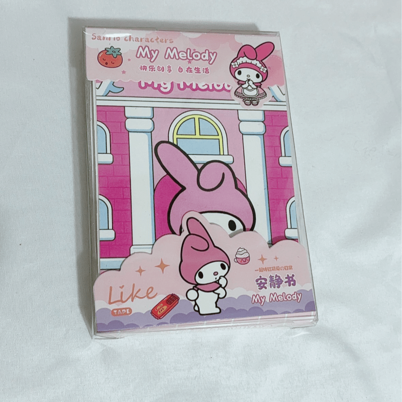 Sanrio 3D Bubble Sticker Book for DIY Crafts featuring characters like Hello Kitty, Kuromi, My Melody, Cinnamoroll, and Pochacco. Made of single-use glossy paper, this handmade decoration