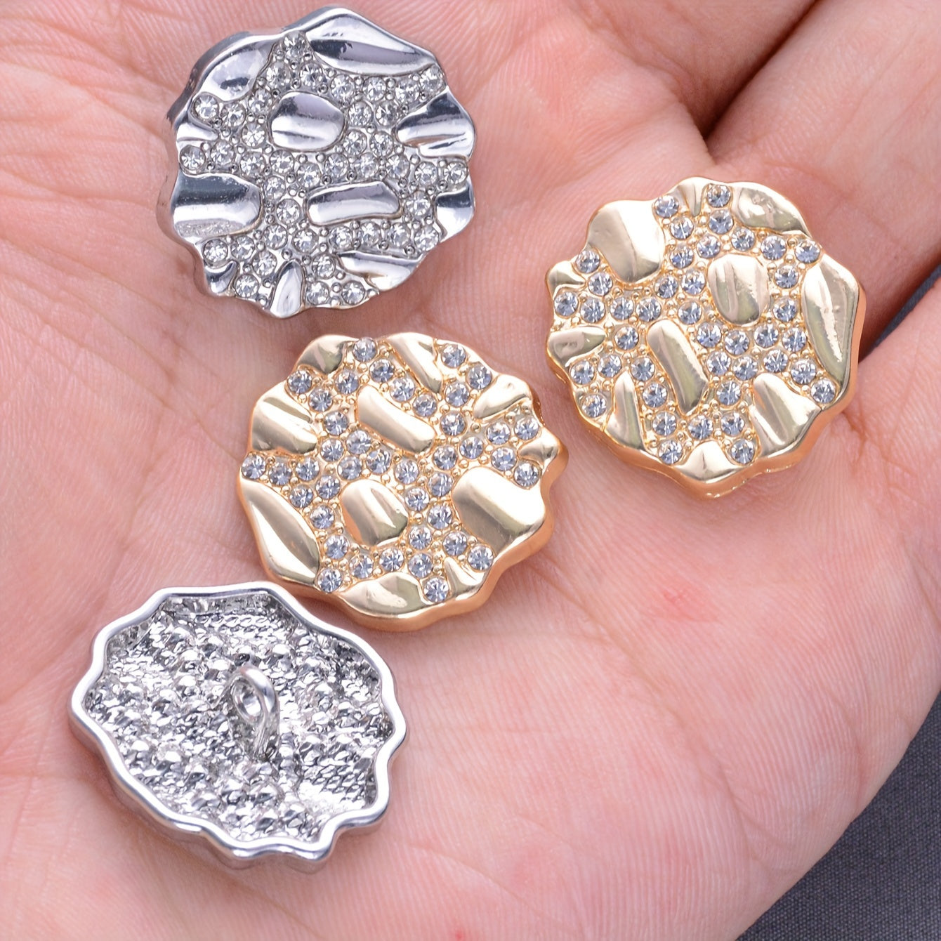 Set of 7 sophisticated irregular alloy buttons, carefully handmade for sewing onto sweaters, coats, shirts, suits, and other fashion pieces. Perfect for DIY projects and creating unique clothing and jewelry items. Ideal for women's novelty pins and