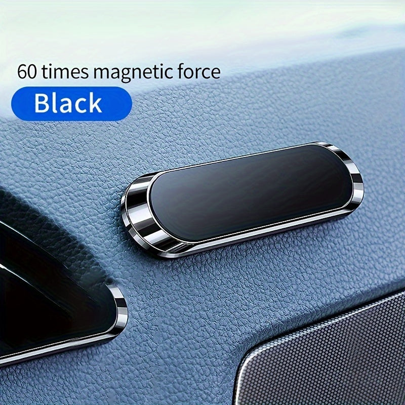 Durable magnetic car phone holder with sleek black aluminum alloy dashboard mount and mini slotted strip design for secure grip.