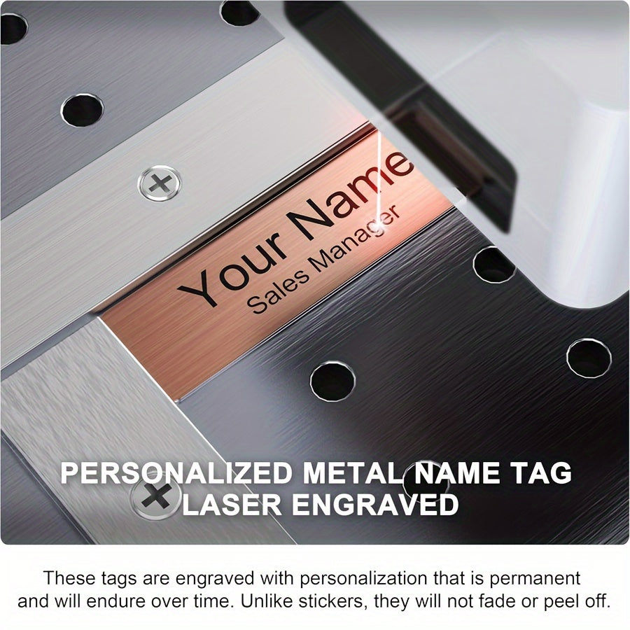 Unique Personalized Name Tag Pin – Sophisticated Stainless Steel Badge with Custom Engraving, Simple and Elegant Design, Fun Slogan Option for Company Identification – Square Badge Ideal for Executives and Industry Experts.