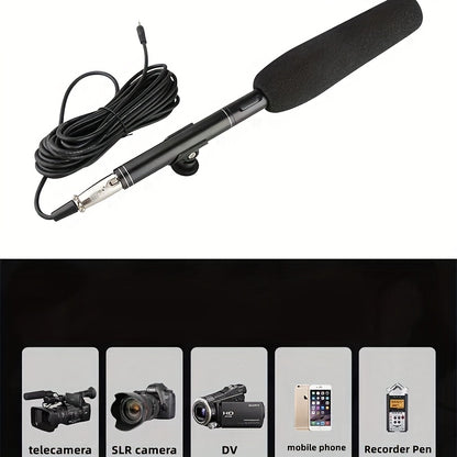 Professional condenser microphone for outdoor interviews, suitable for various devices with metal bracket and windproof cover. Eid Al-Adha Mubarak!