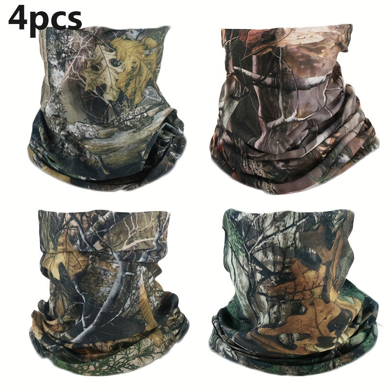 Set of 4 Four Seasons Lightweight Outdoor Sun Protection Cycling Neck Gaiters in Dead Leaf Print for Men and Women. Ideal for Motorcycle Riding, Sports, Quick Dry Face Mask.