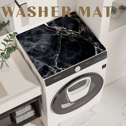 Elegant Black Marble Washing Machine Cover Mat - Absorbs Water, Prevents Slipping, Effortless to Clean & Store, Versatile for Refrigerator Dust Protection, Sleek Modern Design, Ideal for Laundry Room, Bathroom, Kitchen