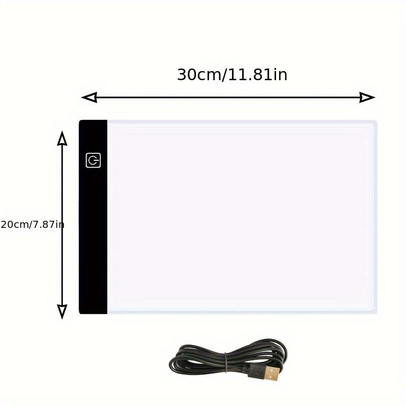 LED tracing light box for A3, A4, and A5 sizes, USB powered with adjustable illumination. Ideal for left and right-handed artists, made of acrylic material. Perfect for sketching