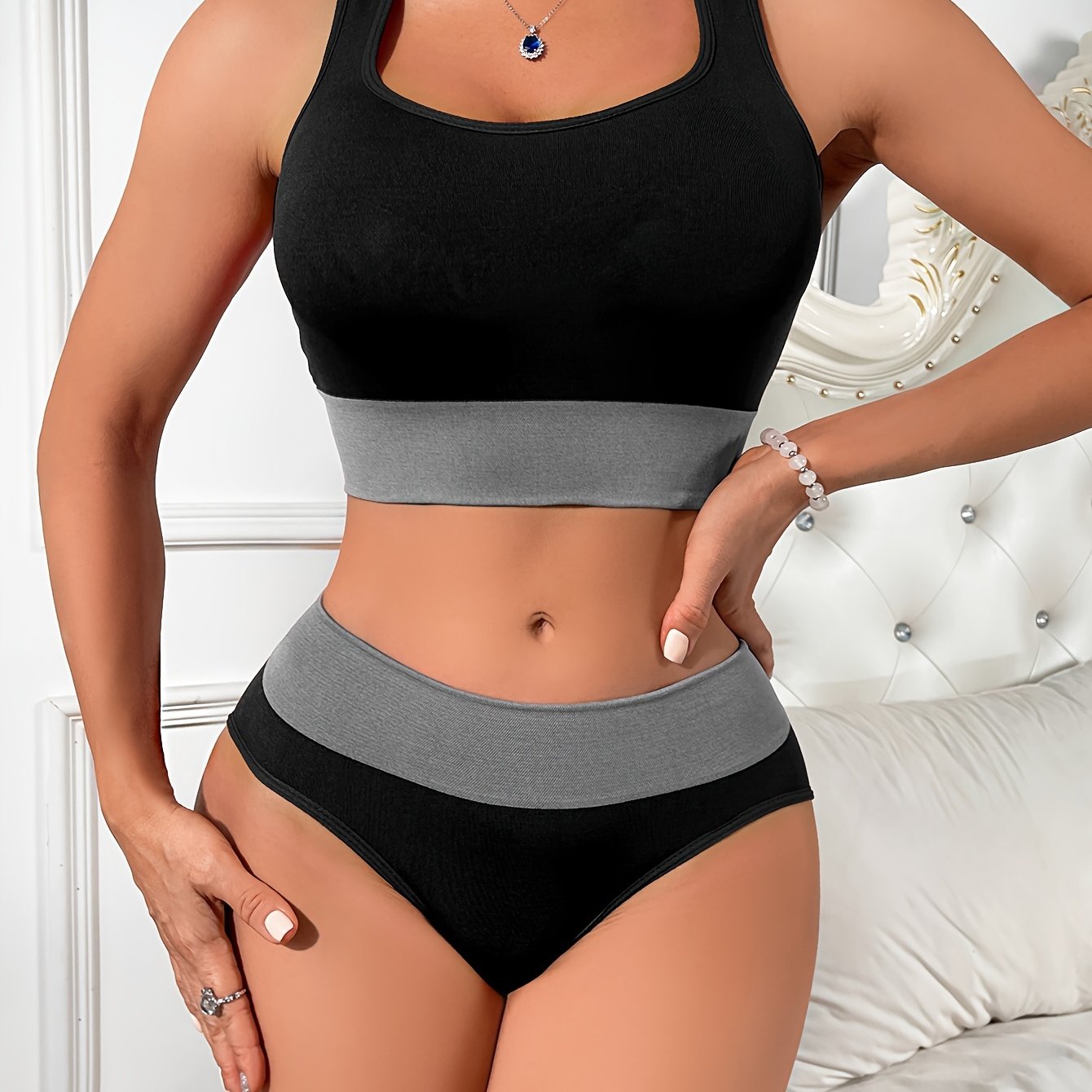 Fall and winter women's lingerie set featuring sexy and minimalist low-rise triangle underwear, comfortable sporty styles.