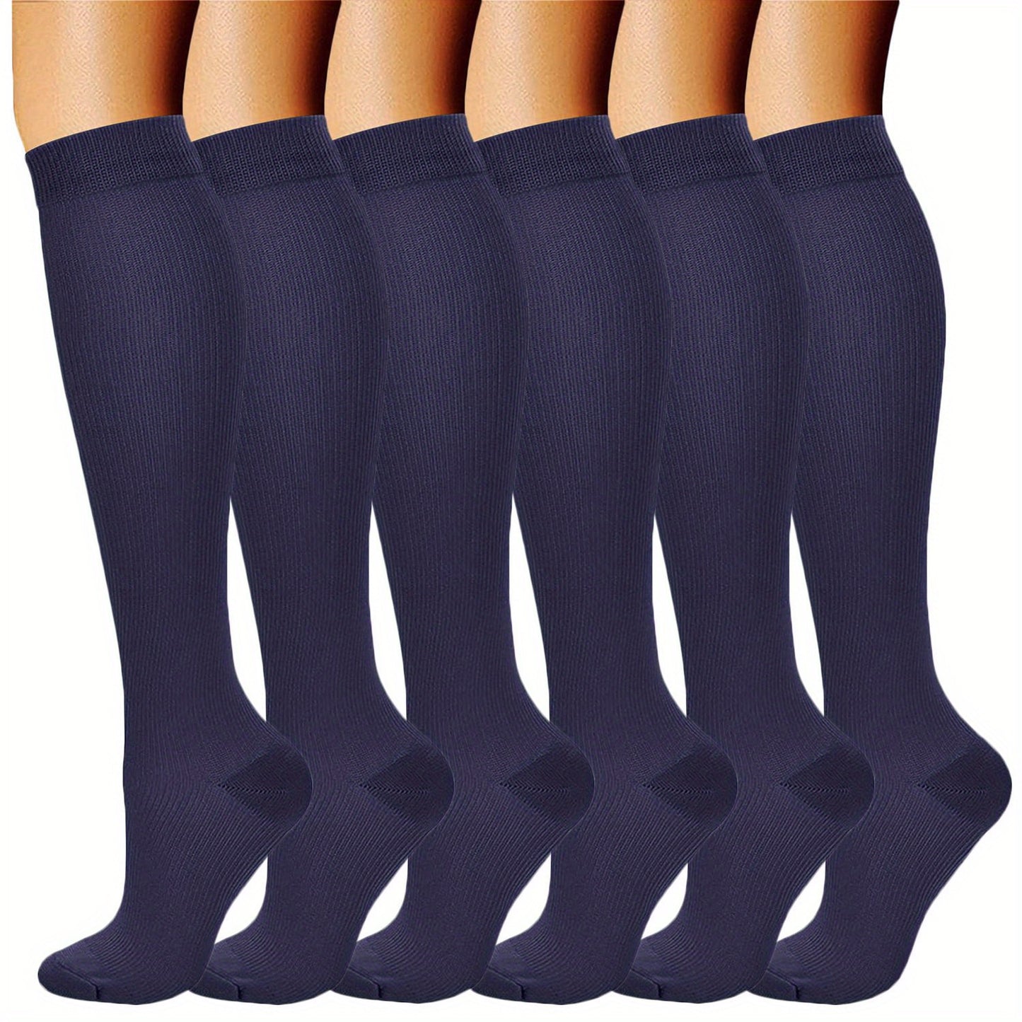 6 pairs of comfortable and breathable compression socks for men and women, perfect for sports like running, cycling, basketball, football, and hiking.