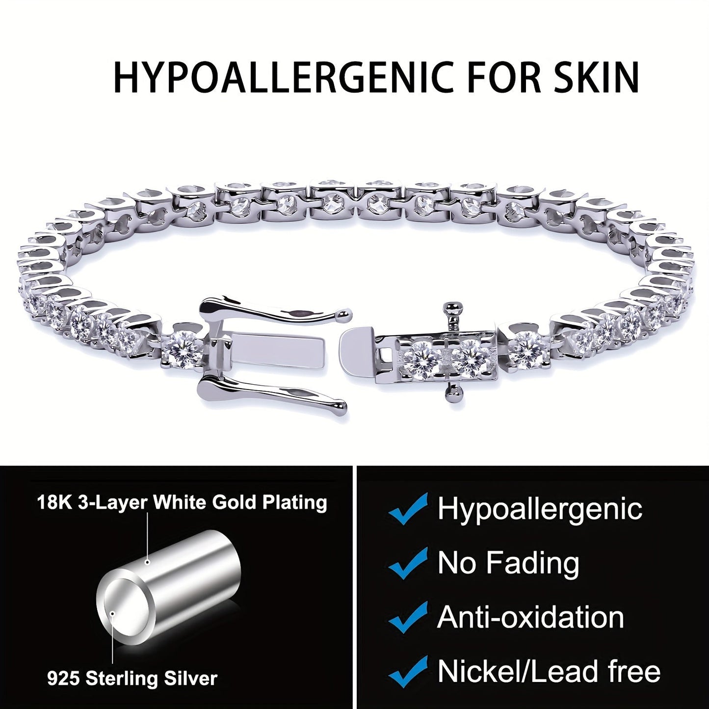 Hip Hop Style Jewelry Bracelet for Women, featuring a 925 Silvery Moissanite. Perfect Wedding Gift. Comes with a Gift Box.