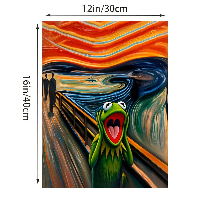 Kermit Frog Scream Canvas Print, Frameless Animal Theme Wall Decor for Home or Office, Portrait Orientation, Waterproof, 30.48x40.64 cm