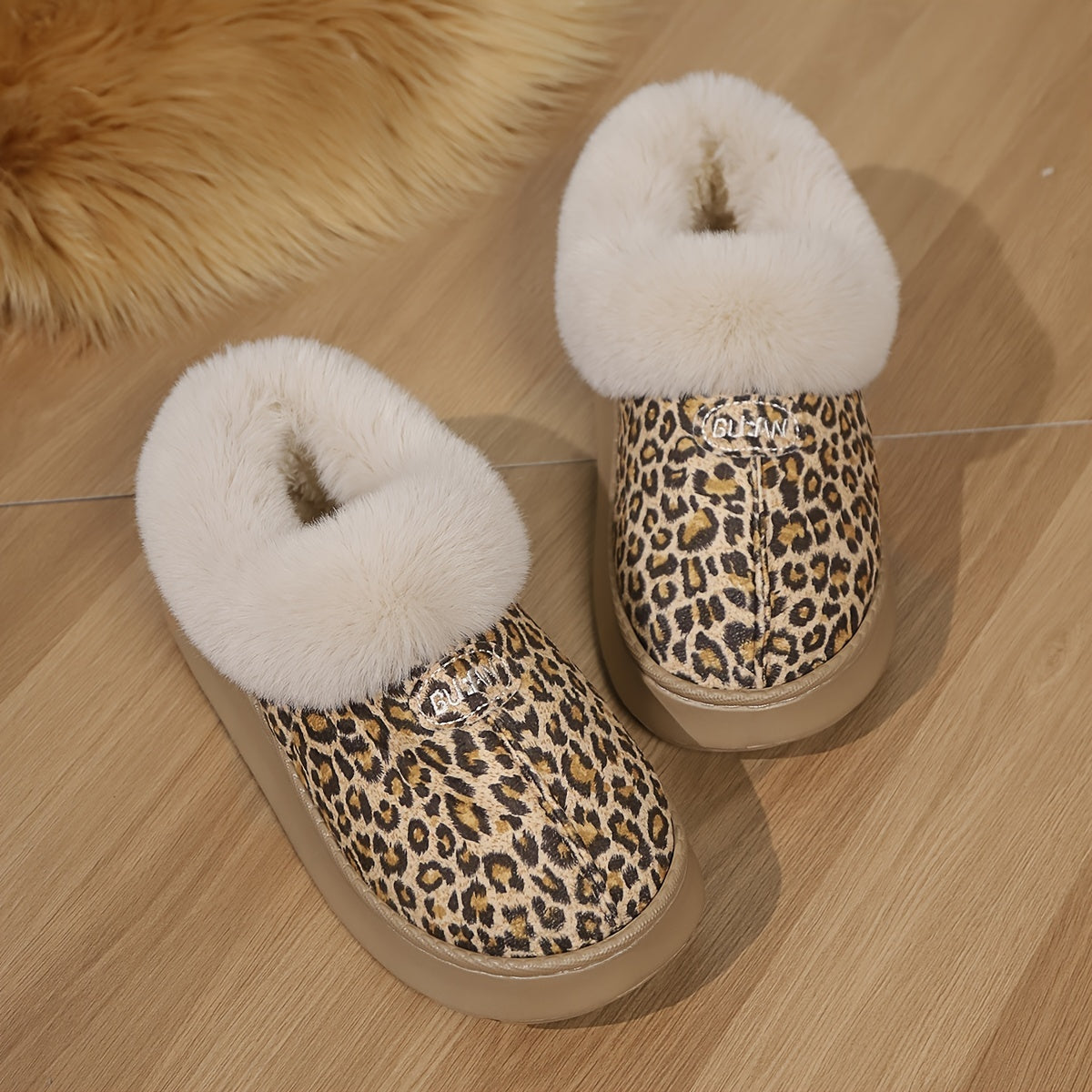 Women's preppy solid color slip on furry slippers with soft warm fleece, round toe, EVA sole, fabric upper and inner material, all-season casual wear.