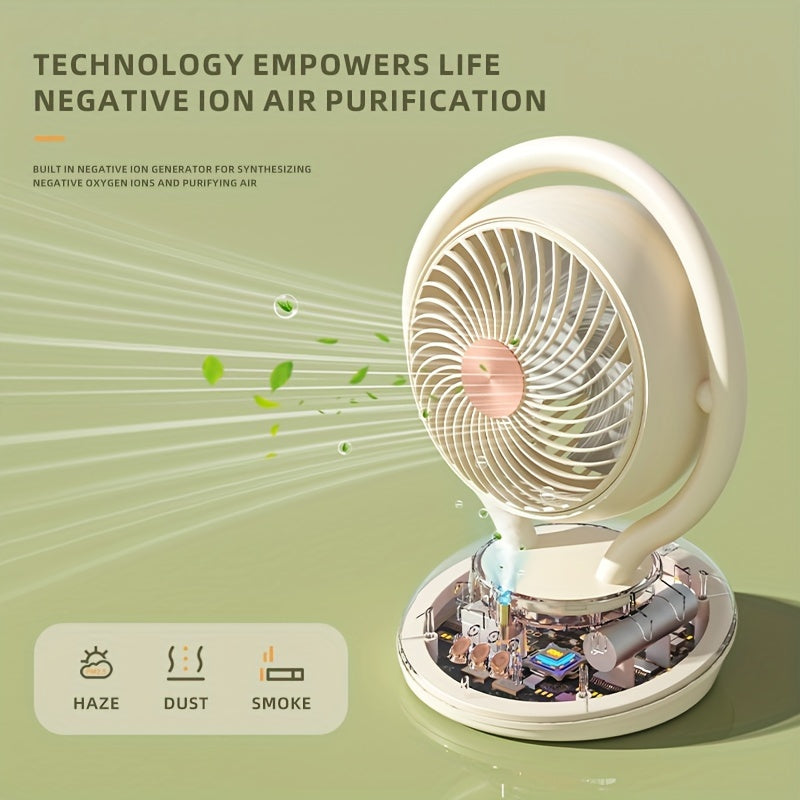 Convenient Portable Fan with Oxygen Ion Air Purification, Timer Function, Adjustable 3 Speeds, Ideal for Home, Dorm, Office - Available in Rechargeable and Battery Models. Great for Cooling Anywhere!