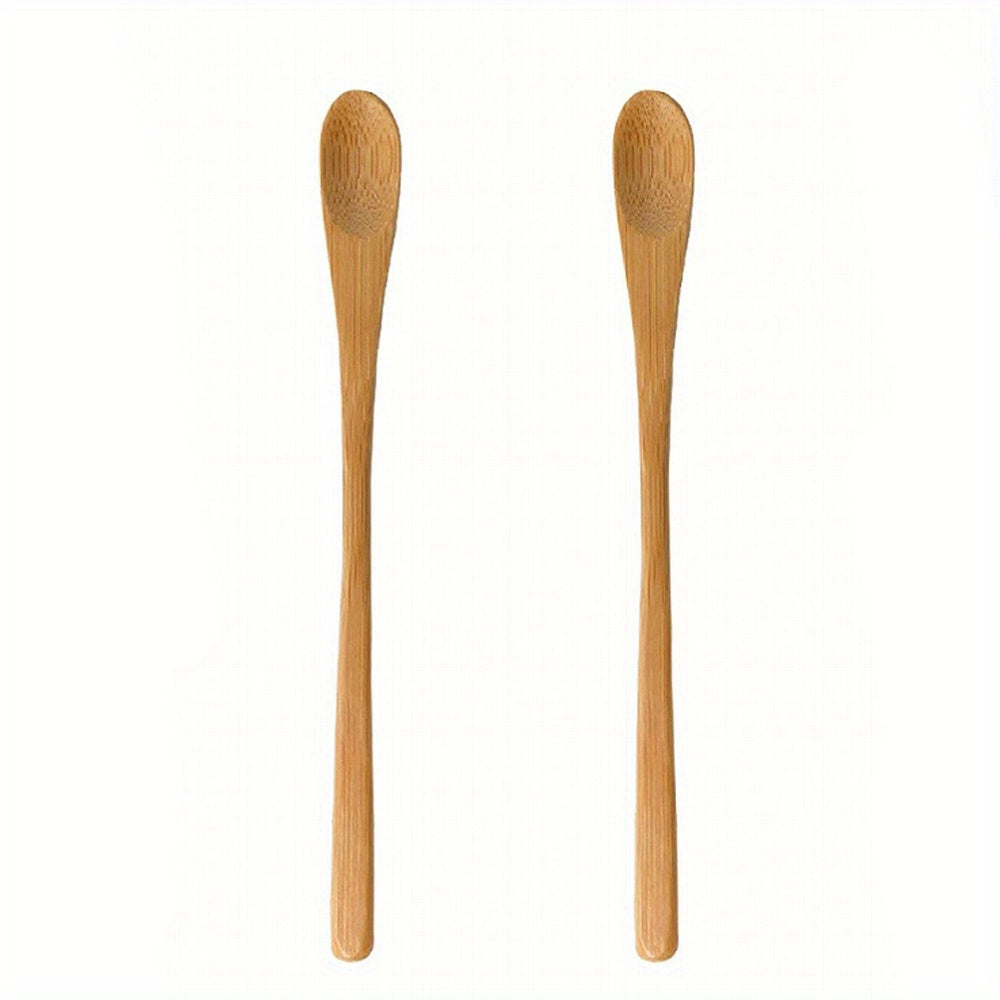 2pcs Wooden Jam Spoon with long handle, made of durable bamboo material for stirring, mixing and serving various ingredients.