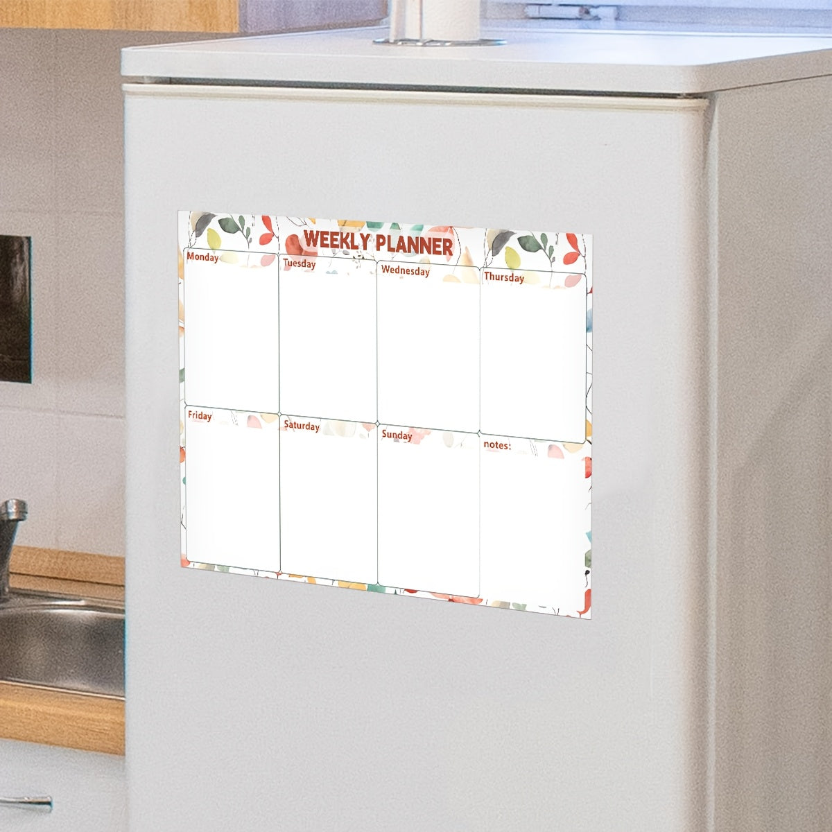 Floral & Botanical Magnetic Dry-Erase Whiteboard for Refrigerator - Ideal for Organizing Monthly, Weekly Schedules & Daily Reminders - Comes with Magnets, PVC Material, Rectangular Design, Easy Cleaning Feature, Calendar included