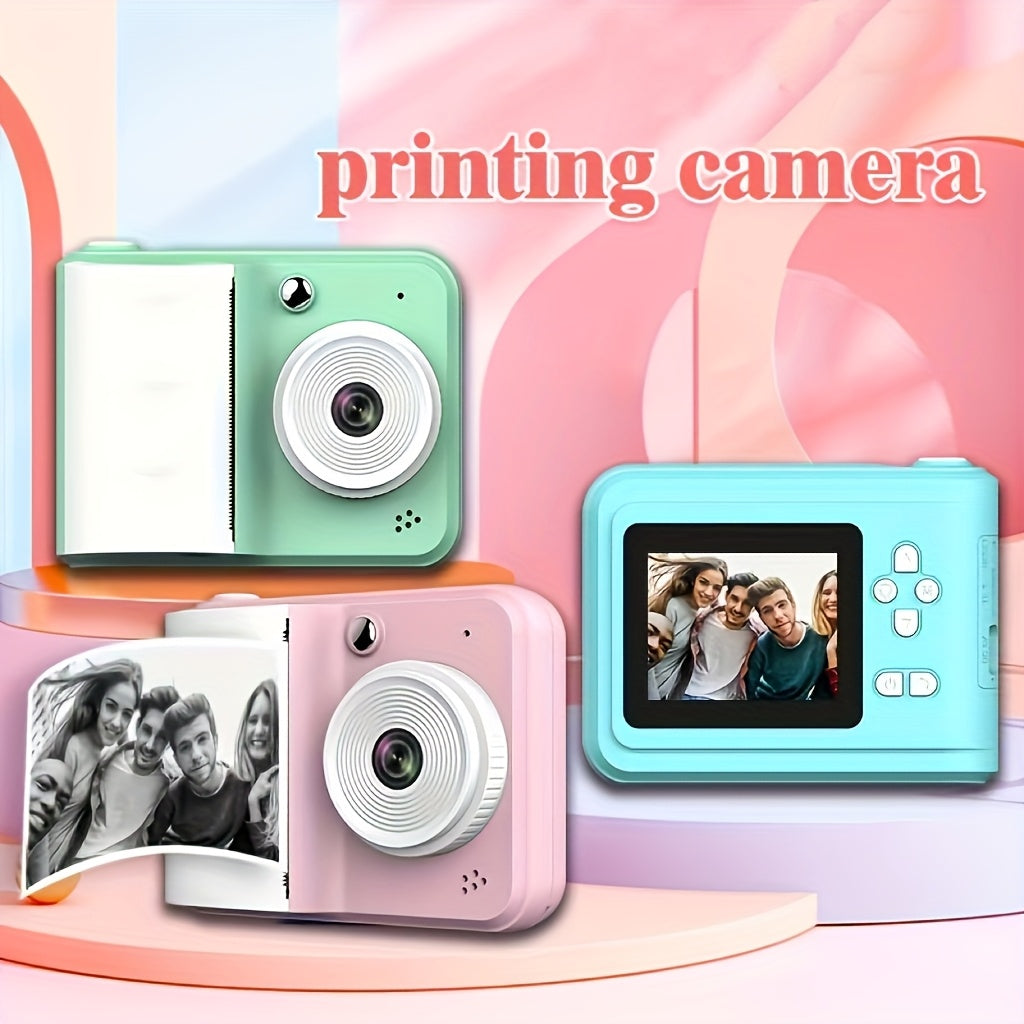 Rechargeable digital camera for kids with printing, USB charged, multi-function printer, perfect for drawing and photography gifts, portable.