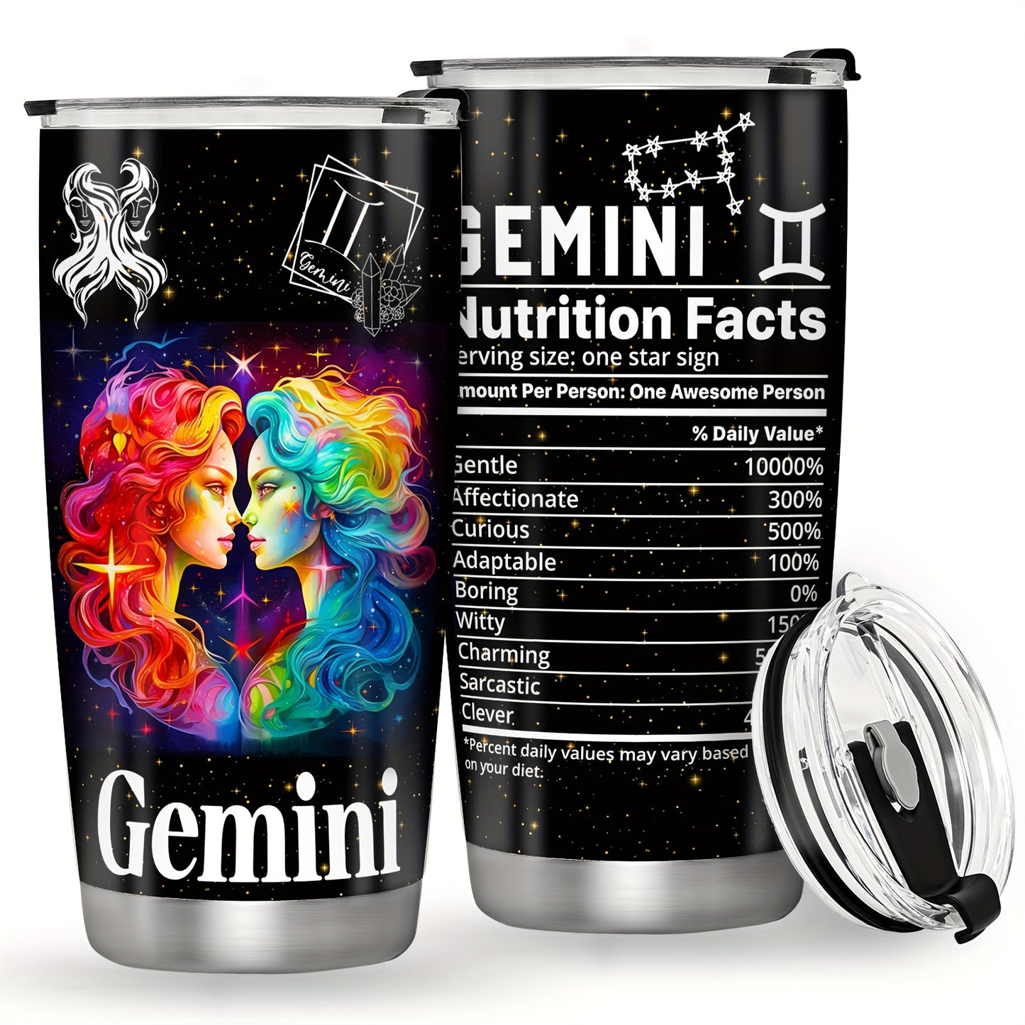 Stainless steel Zodiac Cup with double wall insulation, perfect for astrology enthusiasts. Great gift for any occasion.