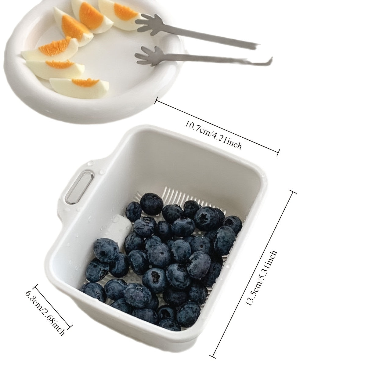 Mini Double Drainage Basket made from ABS plastic – perfect for washing fruits and vegetables or for using as a rice panner in the kitchen or living room. This high-quality basket is easy to clean and food contact safe, making it a reliable choice for