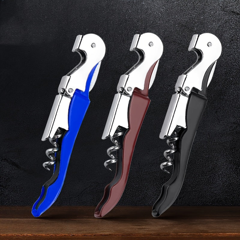 Stylish and durable Dual-Tone Stainless Steel Seahorse Wine & Beer Opener with multi-functional corkscrew and green & pink handles for kitchen or dining.