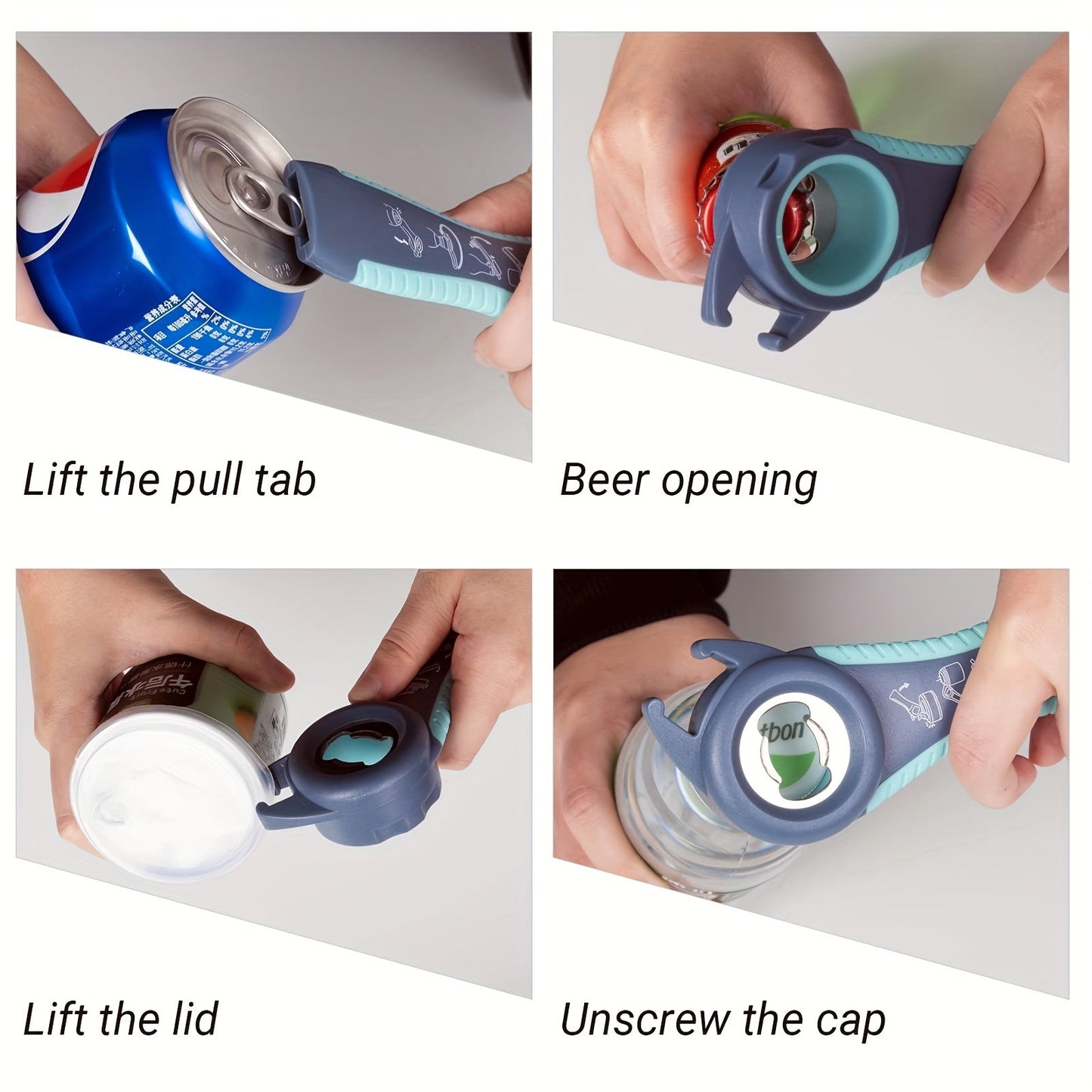 Multifunctional 5-in-1 Jar Opener, Bottle Opener, and Can Opener Set with Rubber Grip Handle - Essential Kitchen Tool for Outdoor Camping and Everyday Use