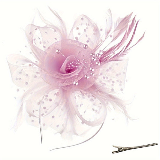 Women's Vintage Fascinator Hair Clip with Mesh Veil, Artificial Feather Flower, Perfect for Parties, Clubs, Weddings, and Church Events. Retro Style and a Great Mother's Day Gift Option.