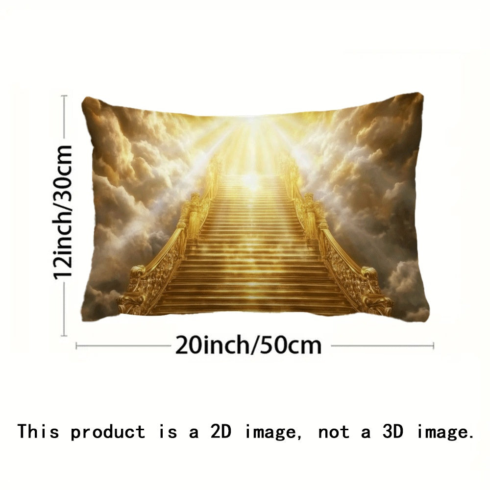 Heavenly Ladder Print Pillow Cover - 1 Piece, 50.8x30.48 cm, Made of Polyester, Machine Washable, Features Zipper Closure, Casual Style, Suitable for All Seasons, Movie Theme Design, Recommended for Back Sleepers, Perfect for Sofa and Living Room