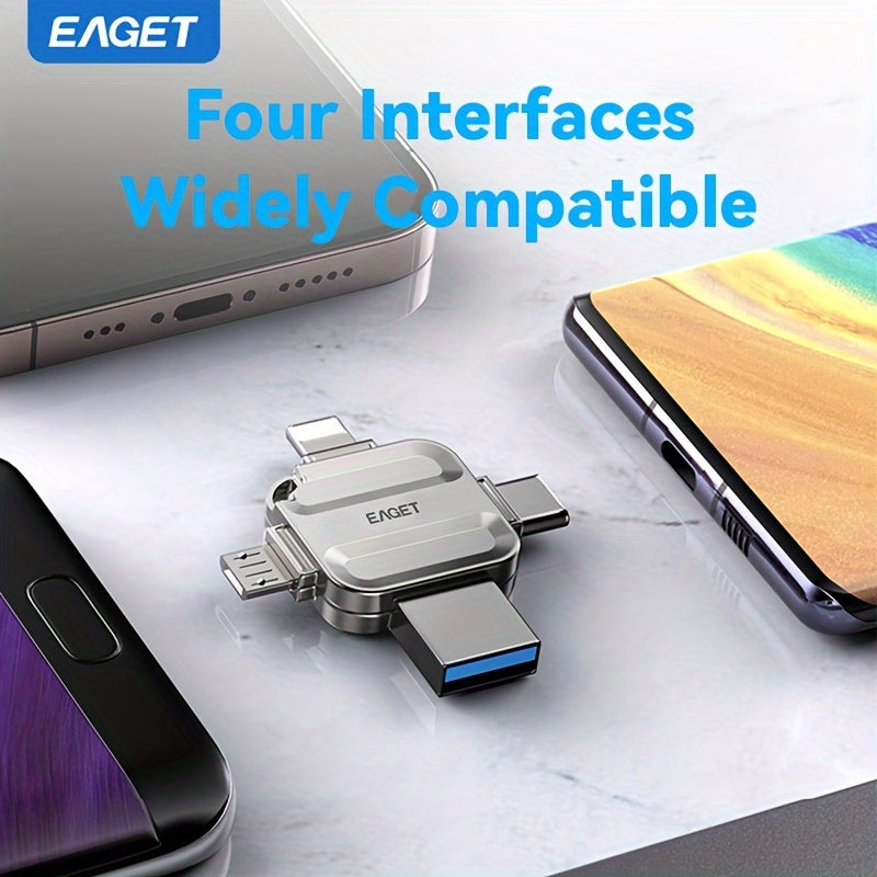 EAGET 32/128G USB Flash Drive for Mobile Phone and Computer, with 4-in-1 interface