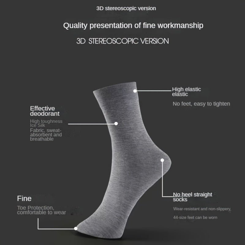 Men's thin summer mid-tube socks, breathable and odor-resistant for business wear.