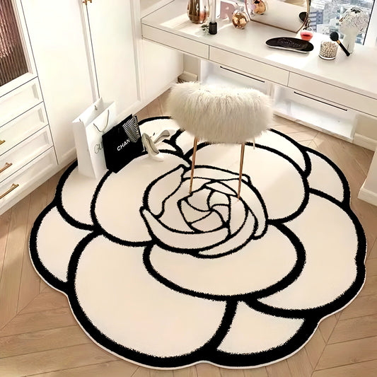 This home carpet features a soft and comfortable velvet material with an outline rose flower pattern. Perfect for doorways, entrances, outdoor areas, bedrooms, living rooms, and sofas. It is non-fading, washable, non-shedding, and anti-slip for added