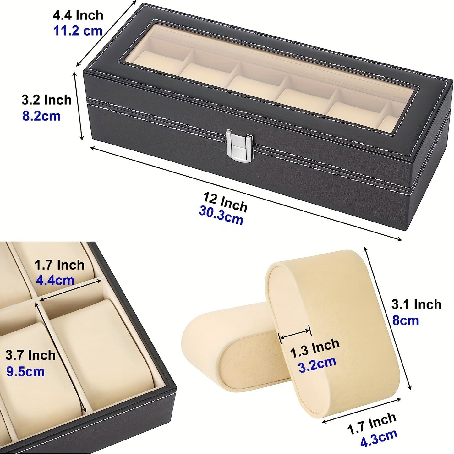 PU Leather Watch Box Display Case with Glass Top, Organize 1, 2, 6, 12, or 24 Watches