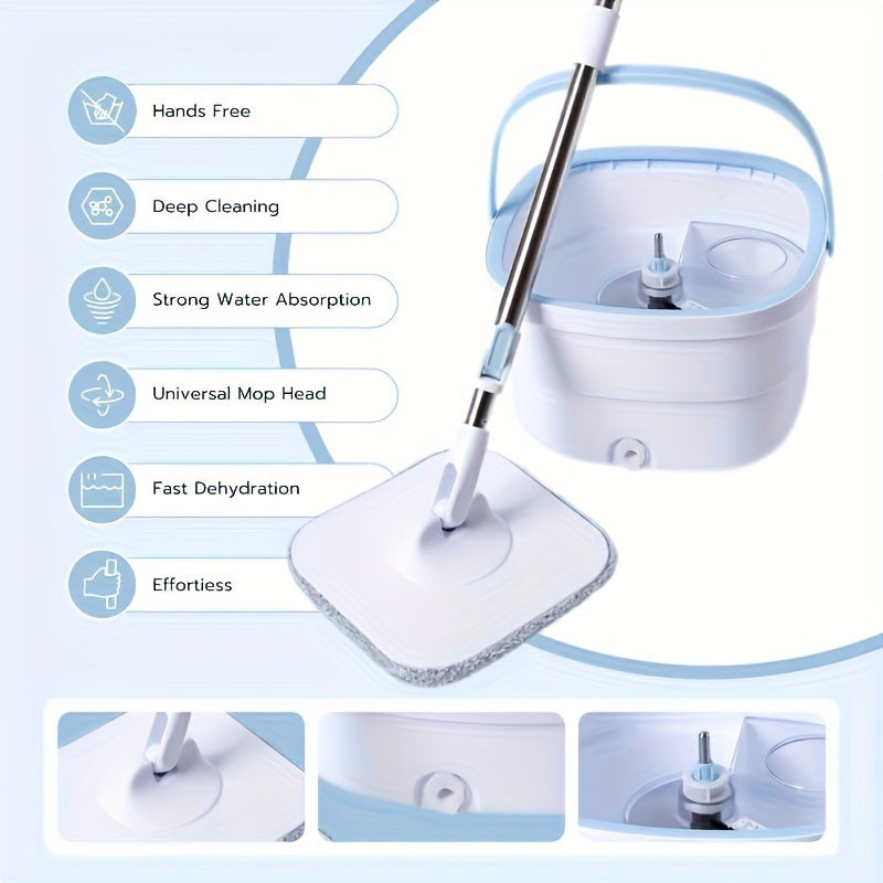 This white portable long handle squeegee mop and bucket set comes in a convenient 2-pack. Made of plastic, this set is perfect for floor and wall cleaning in various areas of your home, including the living room, bedroom, bathroom, and kitchen. No power