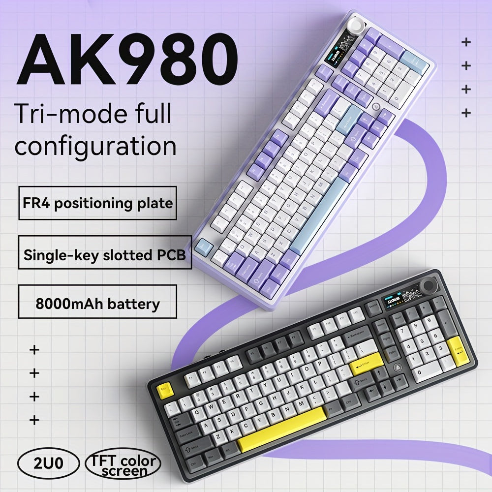 AJAZZ AK980 98-Key RGB Mechanical Gaming Keyboard with 2.4G/5G Wireless, Volume Knob, TFT Color Display, FR4 Positioning Plate, GASKET Structure, All-Key Swappable, 8000mAh Long Battery