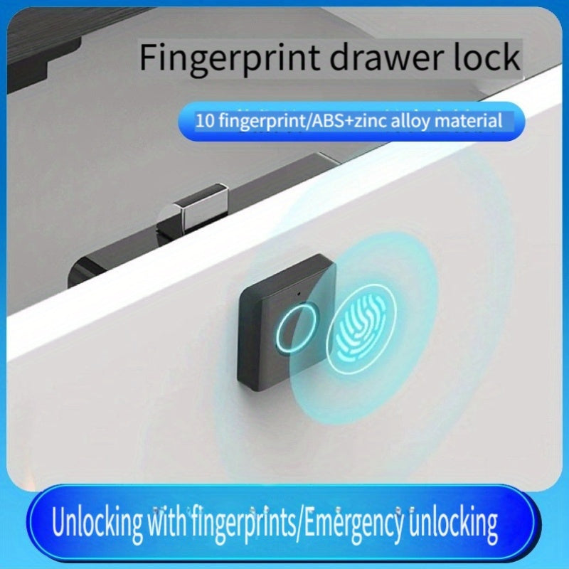 Biometric fingerprint drawer lock for home and office cabinets, shoe cabinets. AAA battery powered, easy installation, no batteries required.