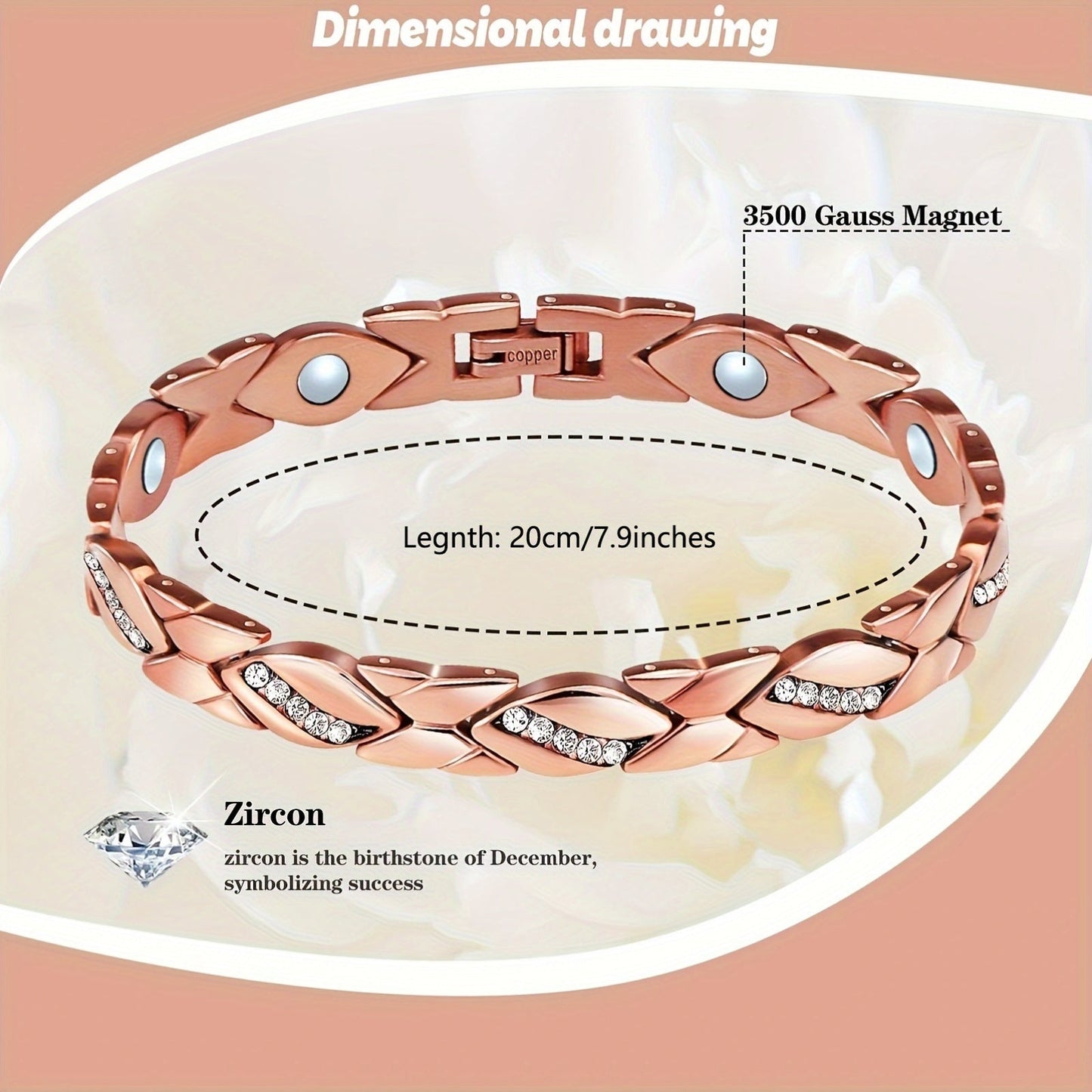 Стильные чисто медные браслеты для женщин: с ультрамагнитными магнитами 3500 Гаусс - идеальный кристальный ювелирный подарок на Рождество и День святого Валентина - включает инструмент для определения размера для идеальной посадки