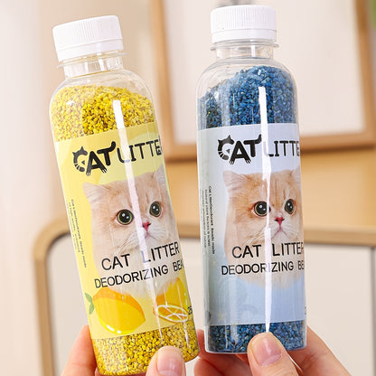 1 bottle of natural plant-based deodorizing beads with activated carbon granules for cat litter, eliminates odors and keeps pet environment clean and fragrant, suitable for cats.