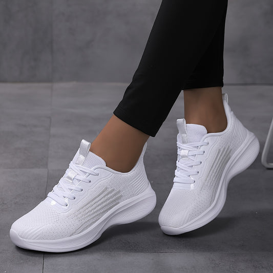 Women's breathable knit lace-up sneakers, comfortable low top outdoor sport shoes.