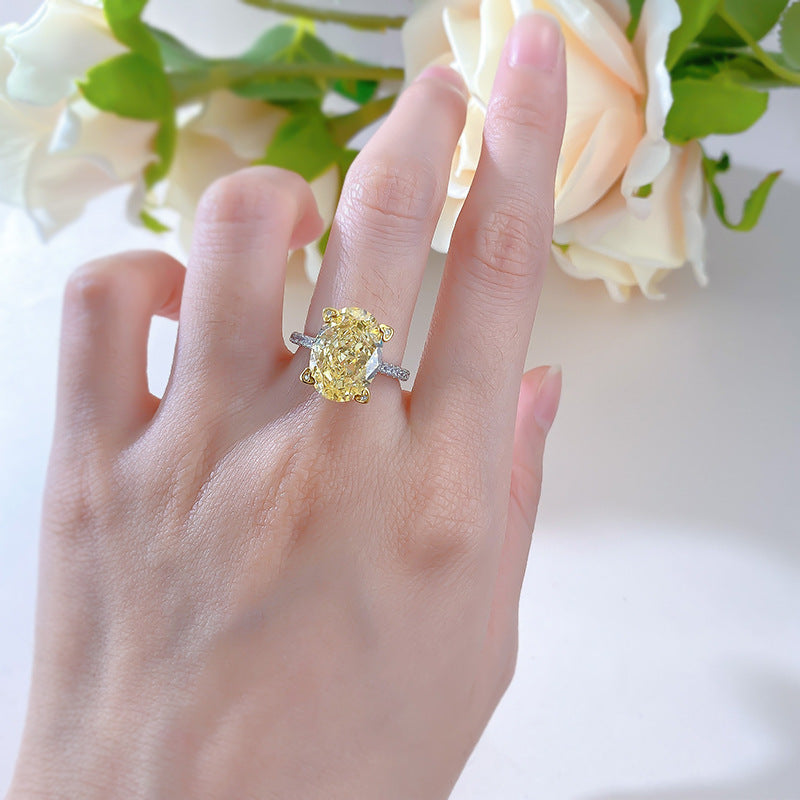 This Stunning Synthetic Yellow Radiant Cut Statement Ring features a 10x14mm High Carbon Stone set in 6g of 925 Sterling Silver. The ring has a simple vacation style with no plating, embellished with a beautiful synthetic gem mosaic in a Halloween theme.