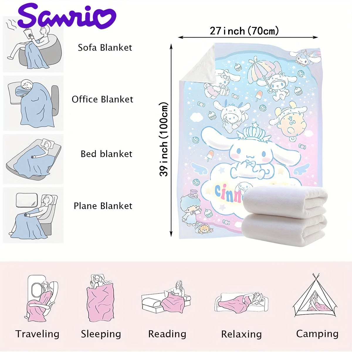 Stay cozy with this adorable Sanrio Big Eared Dog flannel blanket featuring a cartoon digital print. Designed for ultimate comfort, this cute blanket is perfect for adding a touch of comfort and style to any living space. Wrap yourself in warmth and