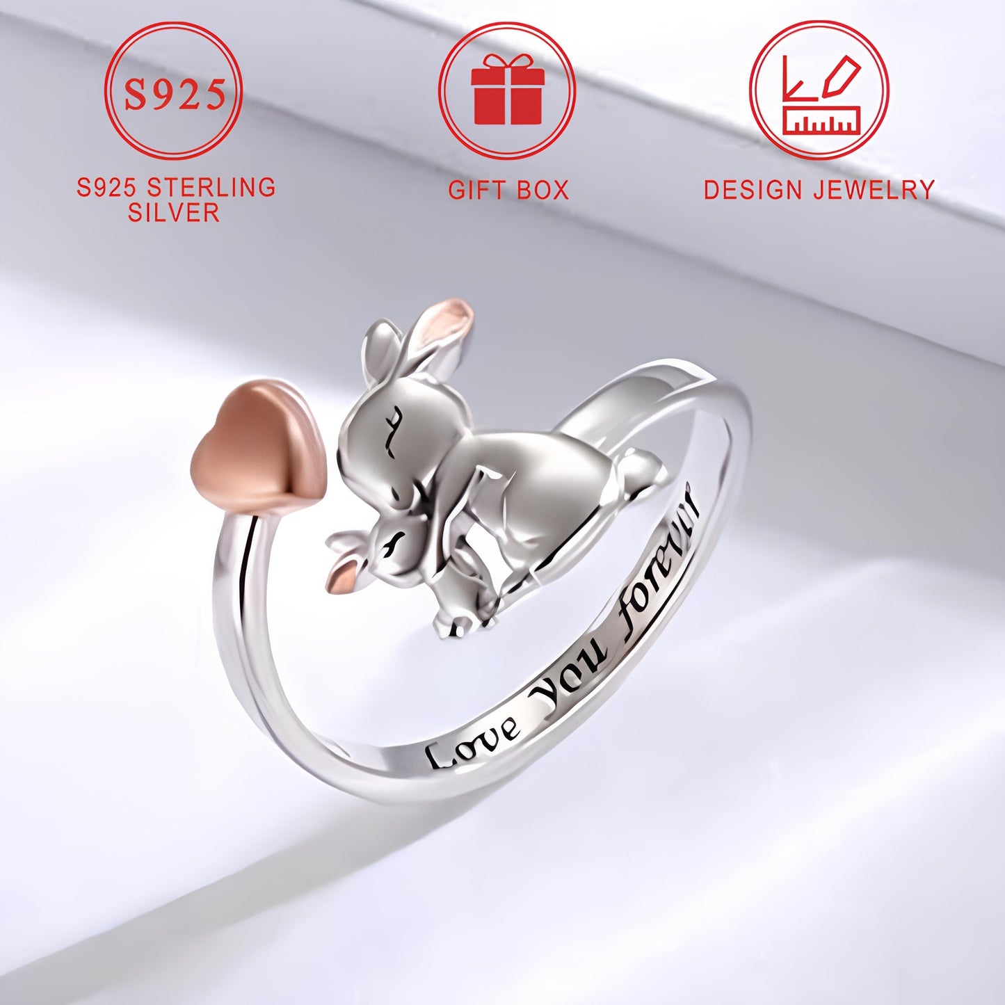 [Bestseller] Adorable Adjustable Rabbit Ring in 925 Sterling Silver, Perfect Mother's Day Gift for Women, Elegant and Minimalist Jewelry