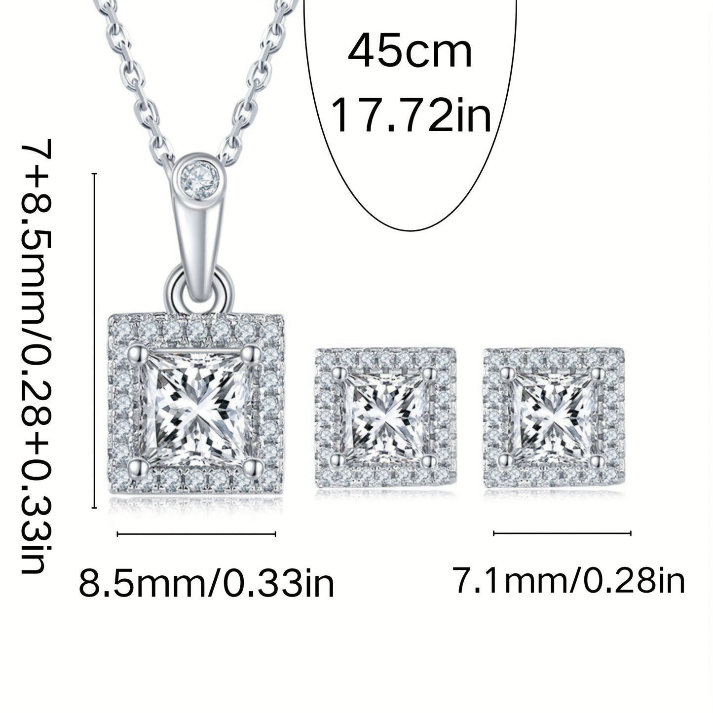 3-piece set of Sterling Silver Moissanite Jewelry, featuring a 1.0ct Center Stone and 0.5ct Stud Earrings. Designed with a sexy street style and elegant classic design, perfect for everyday wear and vacations. Silver plated and ideal for gifting on