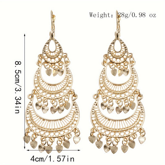 Arabia Fashion Dangle Earrings with 22k Gold Plated Hollow Moon and Tassel Design - Perfect for Daily Outfits, Party Accessories, and Wedding Decor