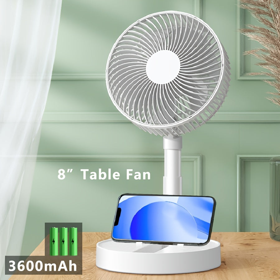 Portable Oscillating Table Fan with Whisper Quiet Operation, Touch Control, USB Rechargeable Battery, Compact and Lightweight Design for Indoor and Outdoor Use, Foldable and Travel-Friendly.