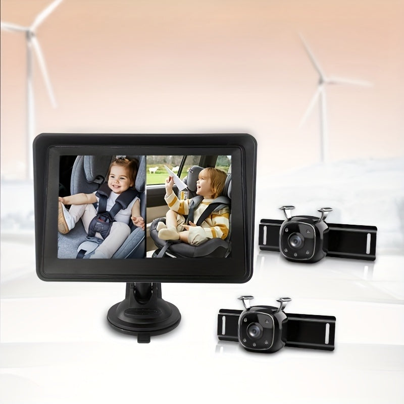 Introducing the Easy-Install 12.7cm Dual-Channel Car Mirror with IR Night Vision - A Rear-Facing Seat Safety Camera Powered by Your Car's Charger.