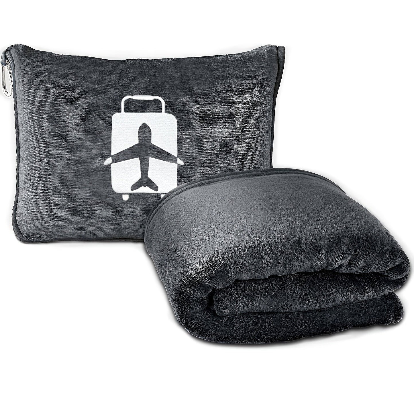 Travel in comfort with our premium soft blanket and pillow set! This 2 in 1 airplane blanket comes with a soft bag pillowcase, hand luggage sleeve, and backpack clip. It makes the perfect Easter, Halloween, or Christmas gift for the traveler in your life.